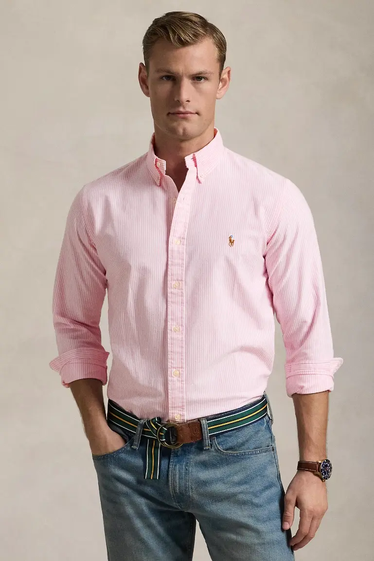 Custom Fit Oxford Shirt New Rose/White Stripe