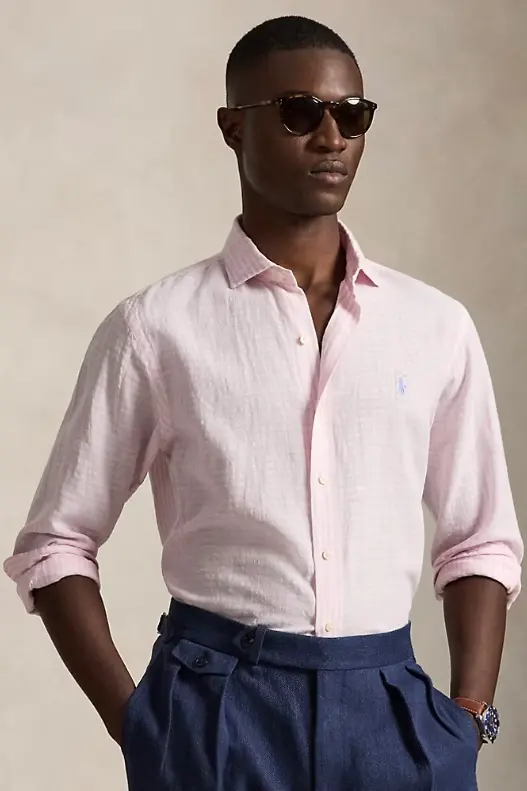Custom Fit Striped Seersucker Shirt Pink/White