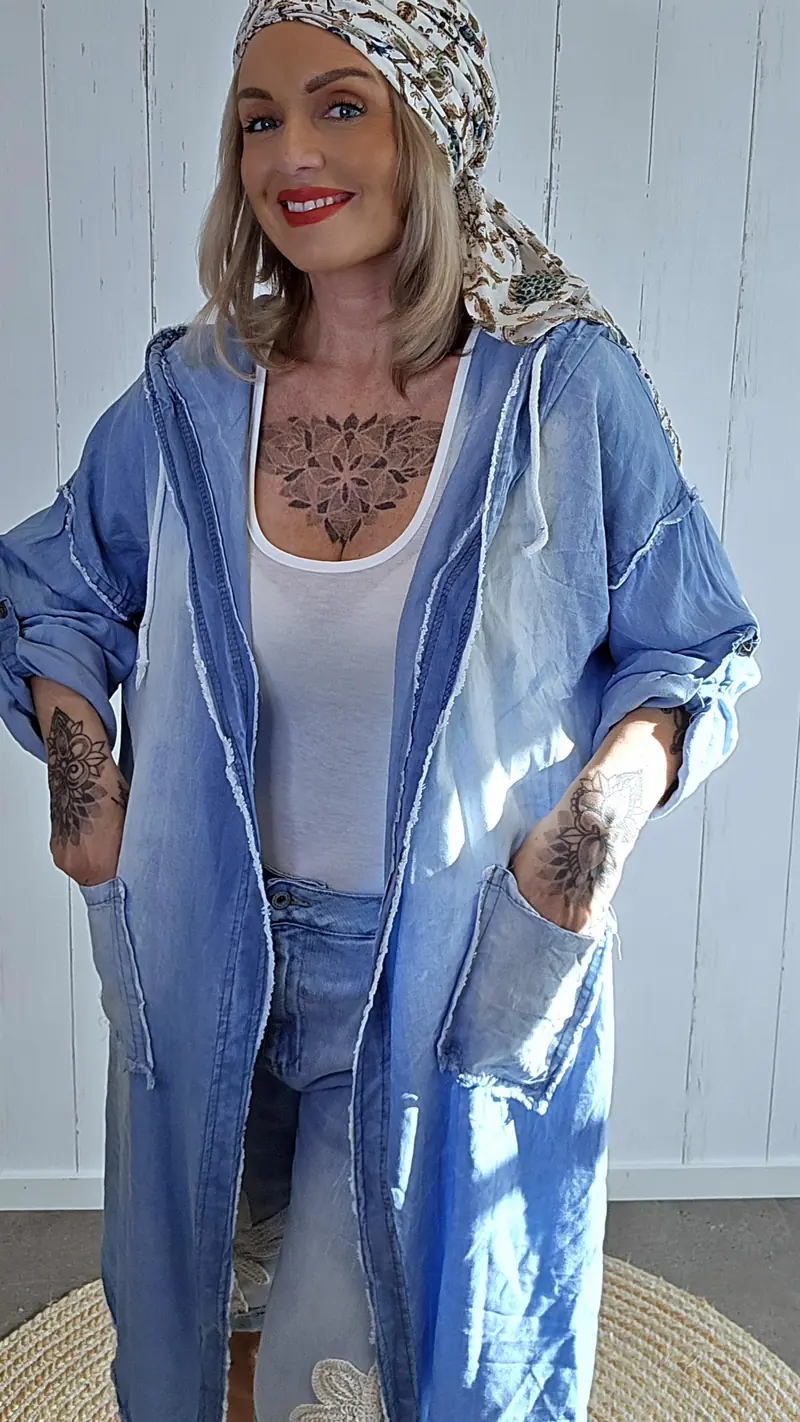 Denimlook Jakke med Hette