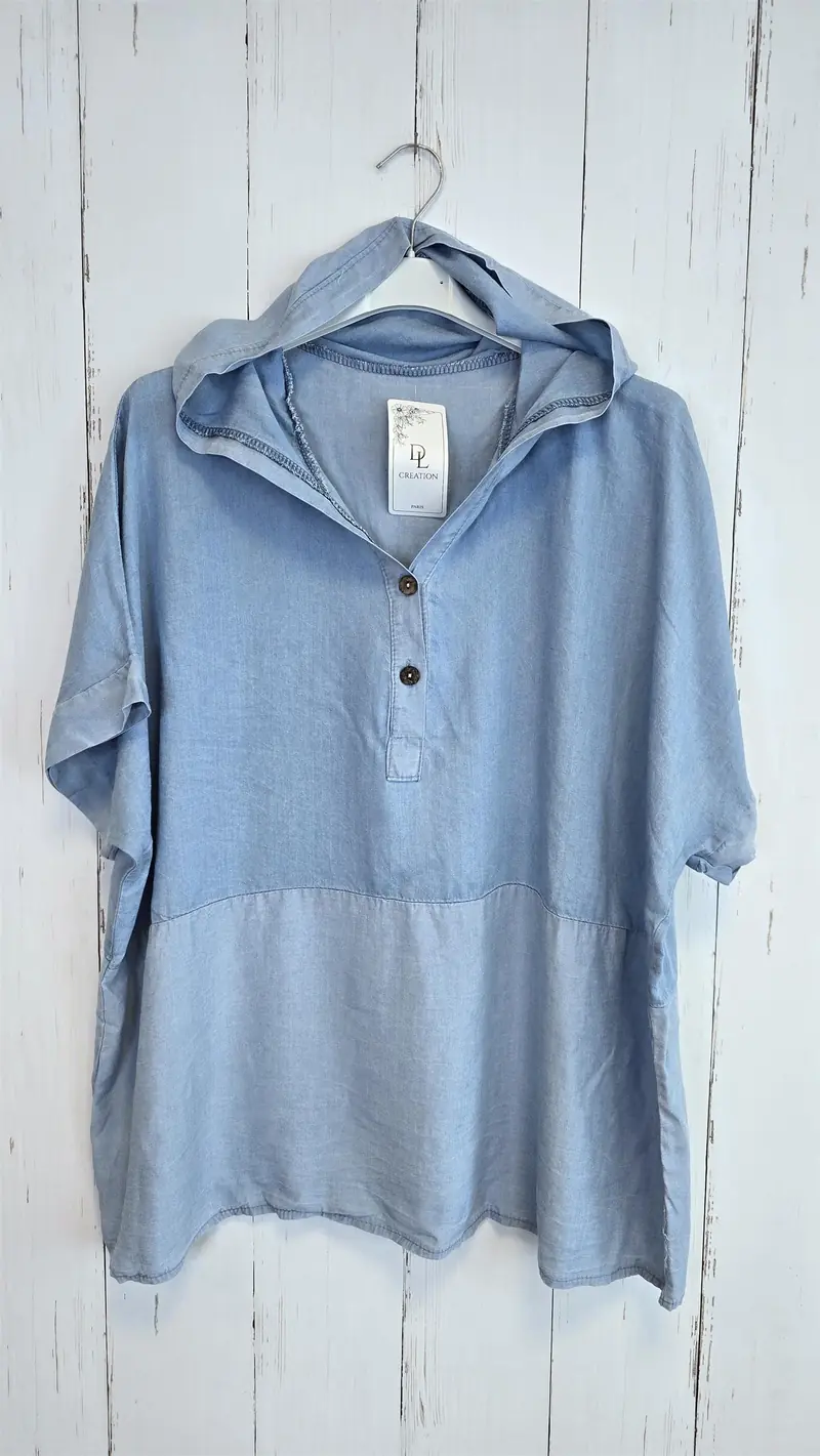 Denimlook Topp med Hette lys denim