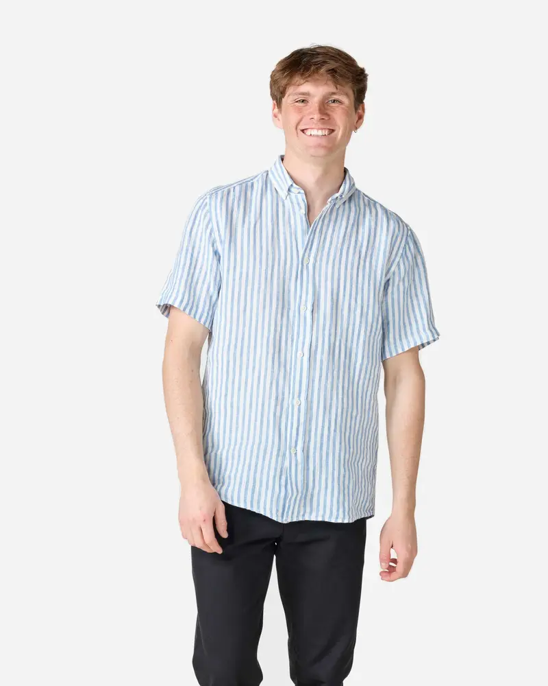 Dennis short striped shirt - Cream/Light Blue