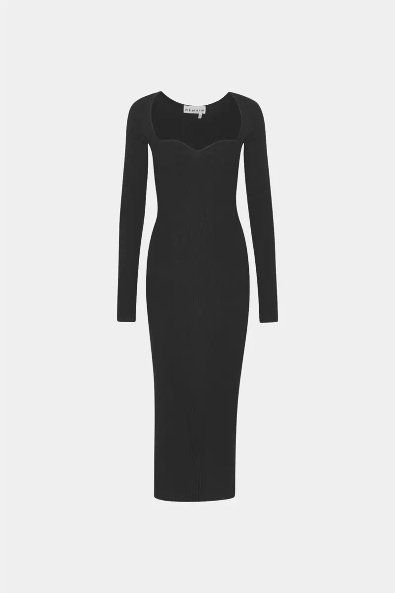 Dense Curved Neck Dress Black