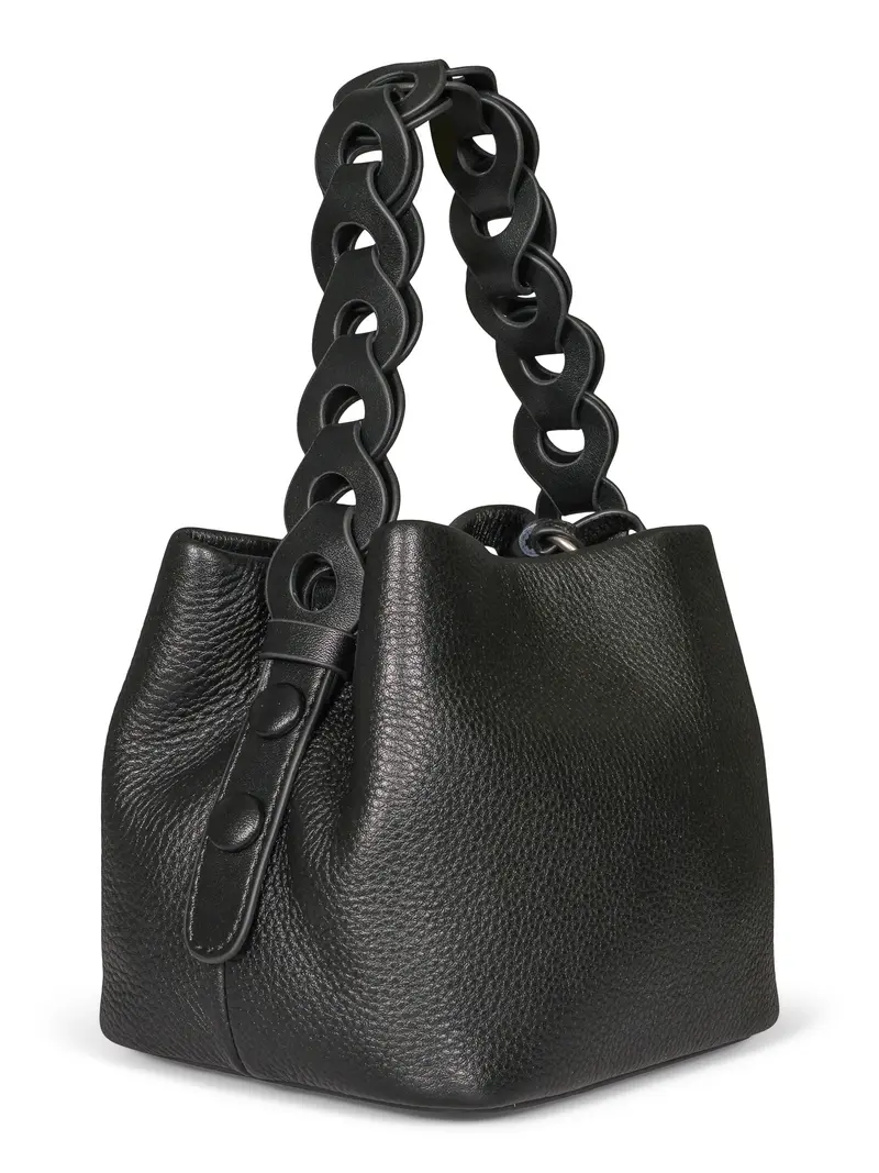 Detailed handle leather bag Black