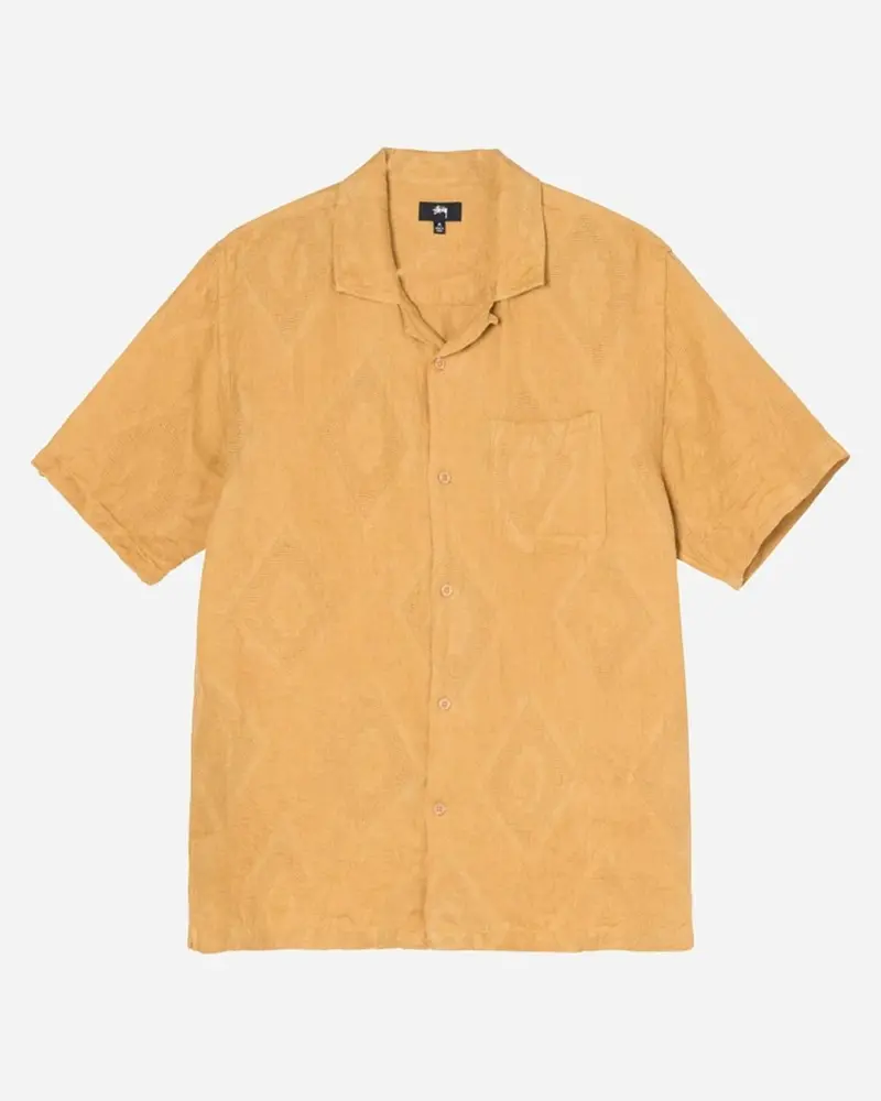 Diamond Jacquard Linen Shirt - Mustard
