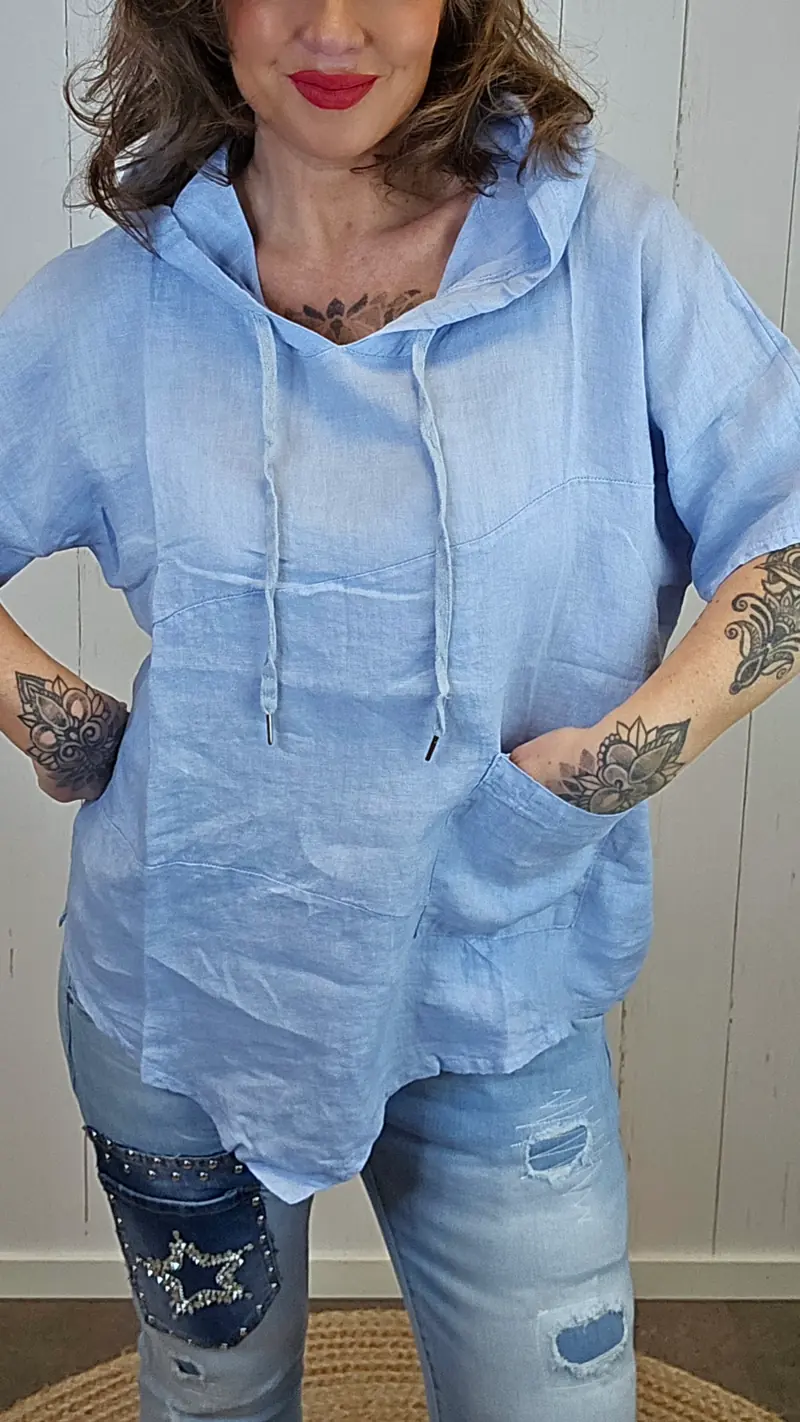 Dina lin-hette topp lyseblå