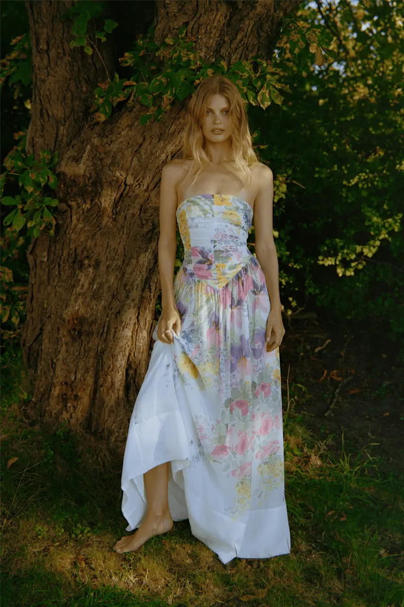 Dotted Georgette Bandeau Dress Flower Meadow