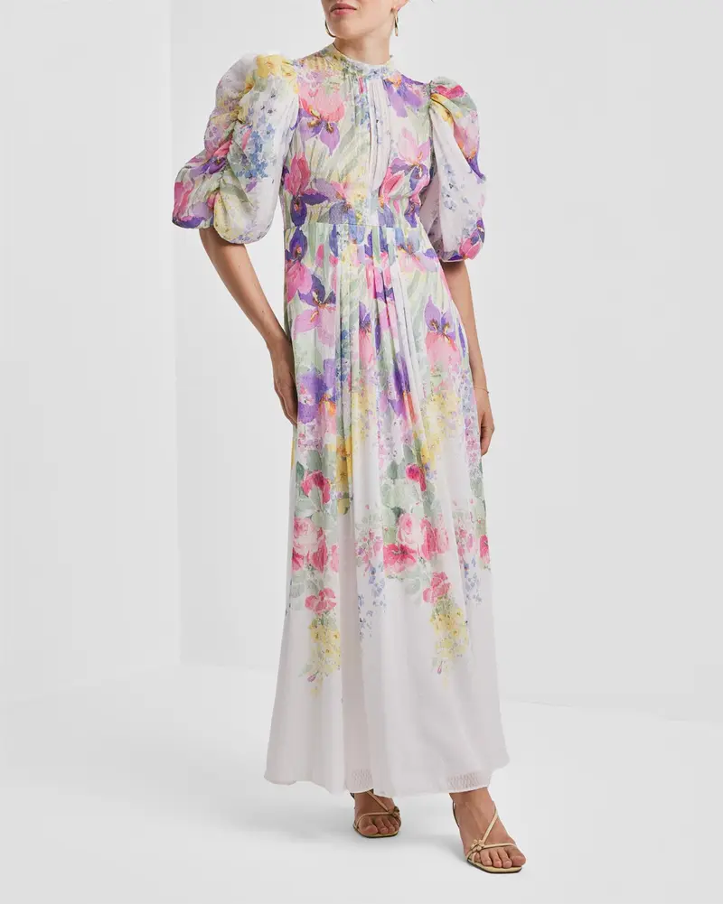 Dotted Georgette Tieback Gown - Flower Meadow