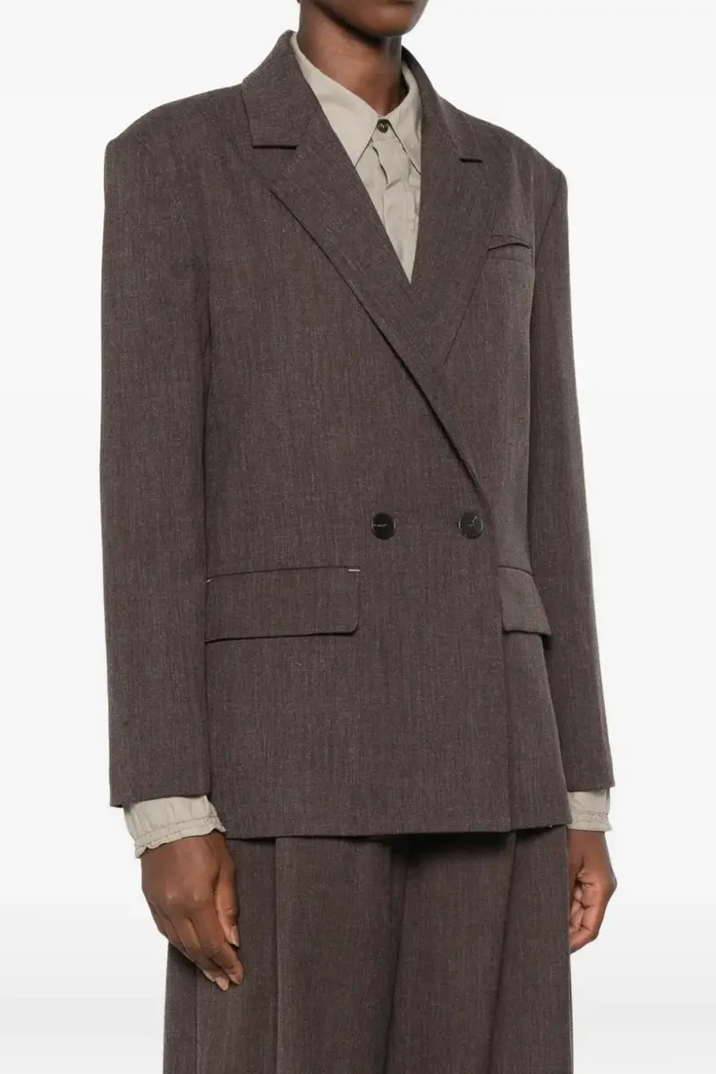 Double-Breasted Notch-Lapel Blazer Dark Brown