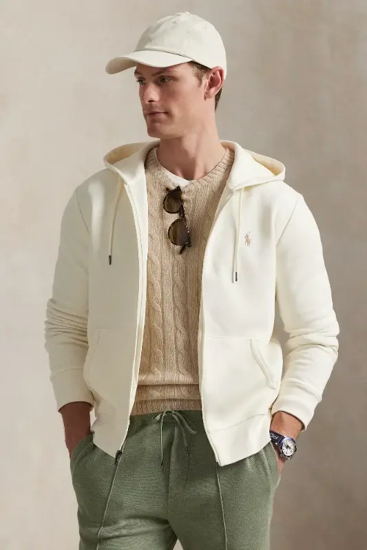 Double-Knit Full-Zip Hoodie Pale Cream