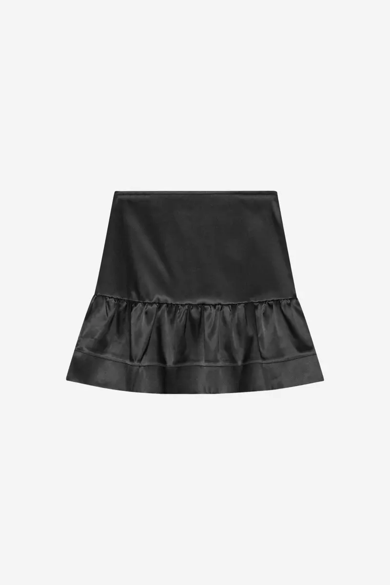 Double Satin Flounce Mini Skirt Black
