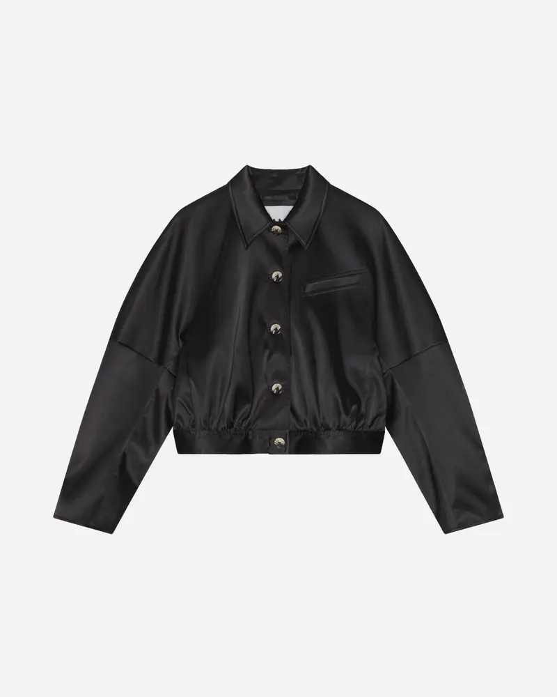 Double Satin Short Jacket - Black