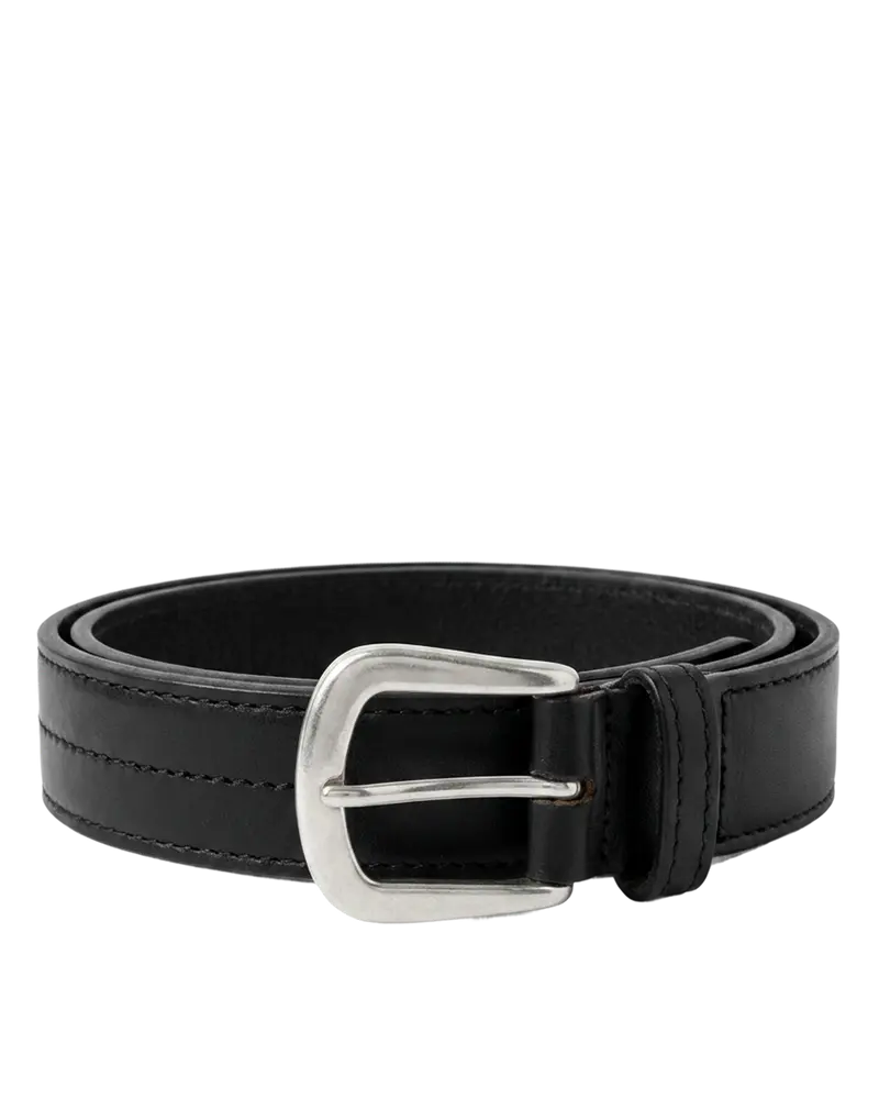 Double-Stitched Leather Belt – Black