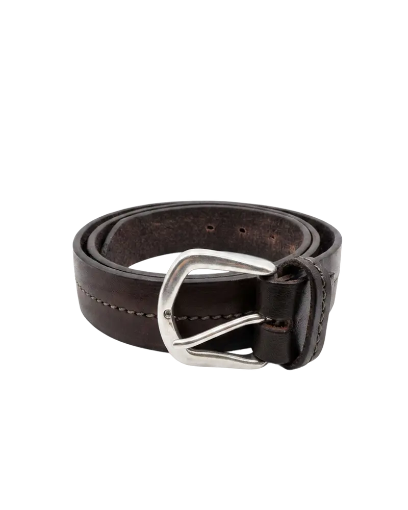 Double-Stitched Leather Belt – Dark Brown