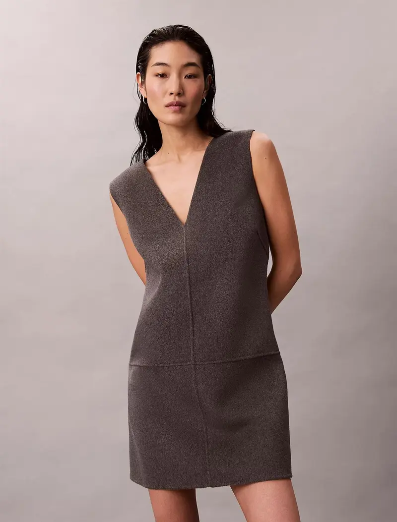 Doubleface V Neck Mini Shift Dress