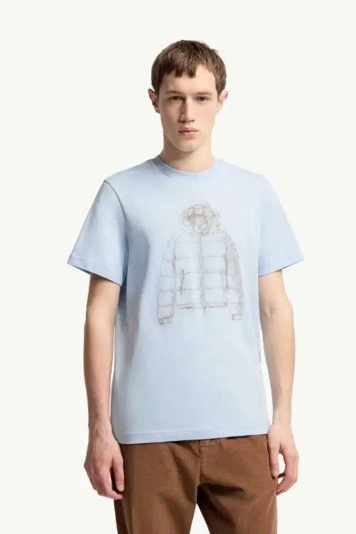 Down Jacket Print Cotton T-Shirt Light Blue