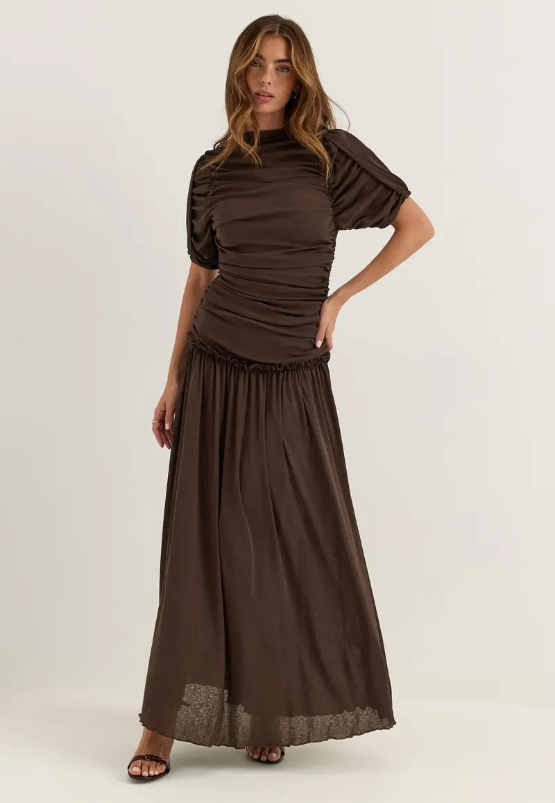 Draped Ruched Ankle Dress