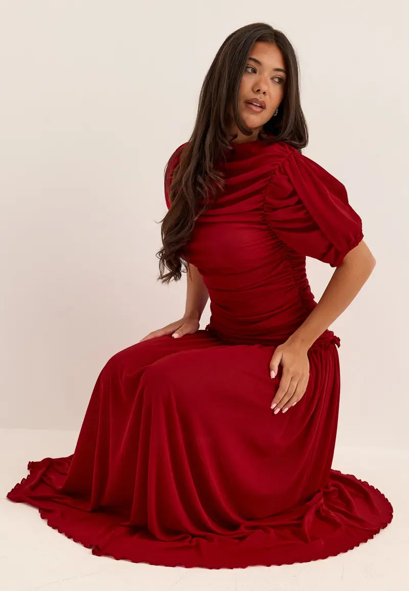 Draped Ruched Ankle Dress