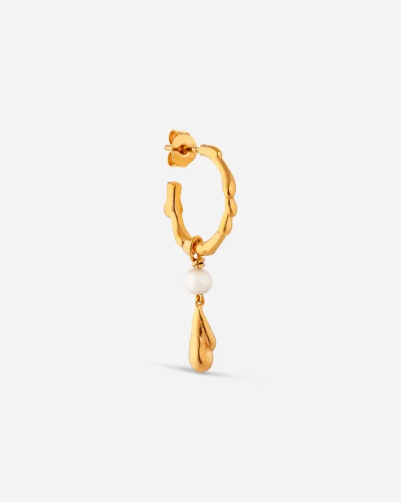 Drippy Hoop with Pearl Drop - Gold