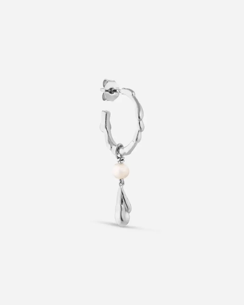 Drippy Hoop with Pearl Drop - Silver