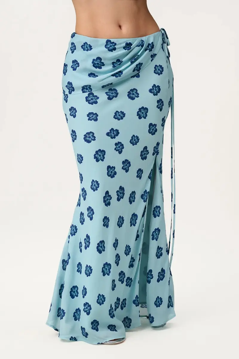 Elba Maxi Skirt Turquoise Flower