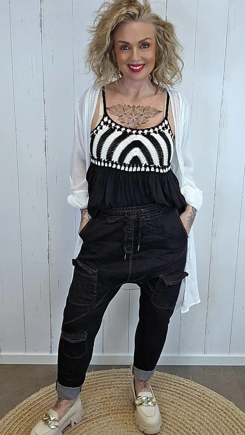 Elea cargo jeans med lommer og stretch