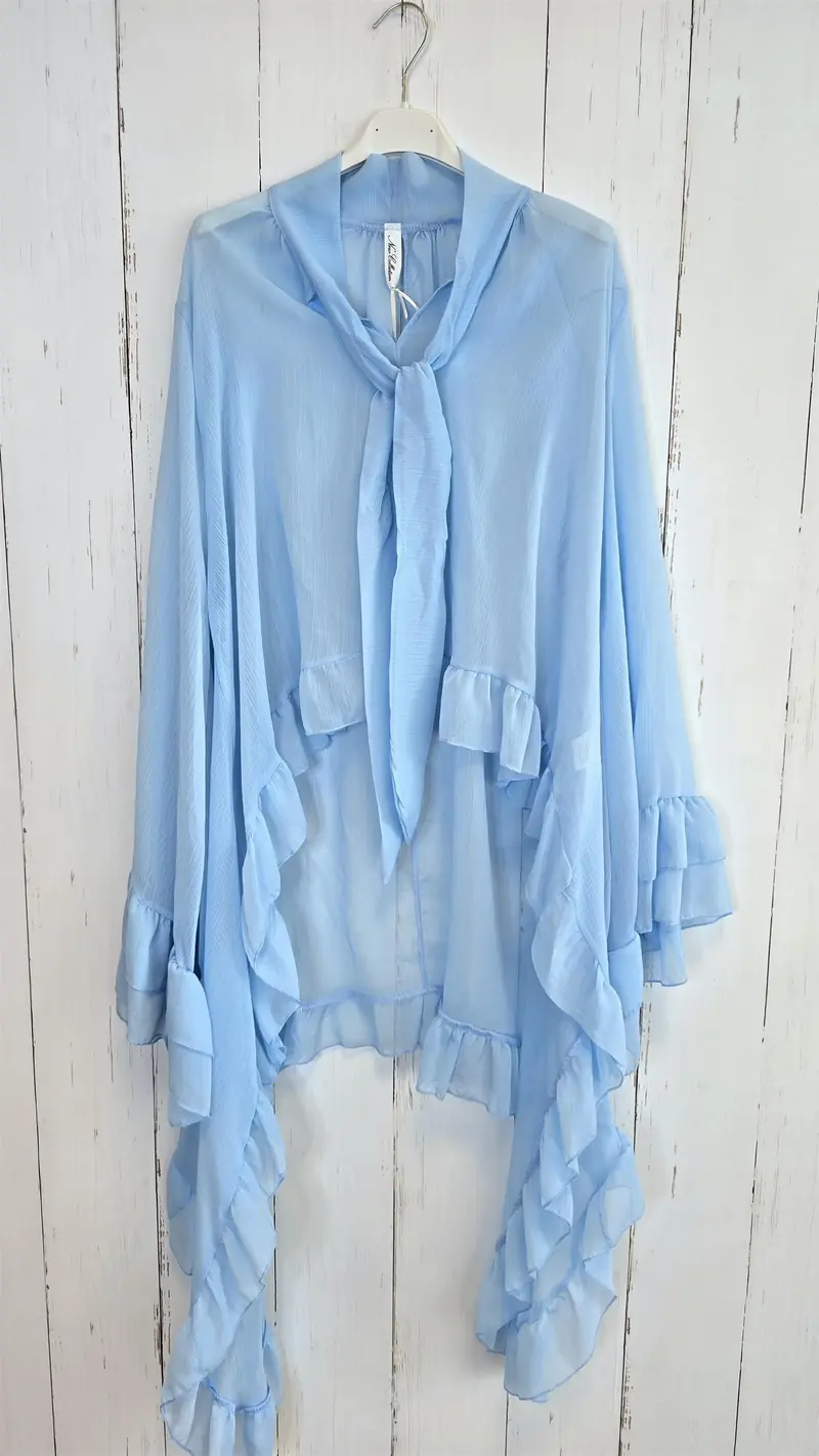 Elegant chiffontopp med volanger blå