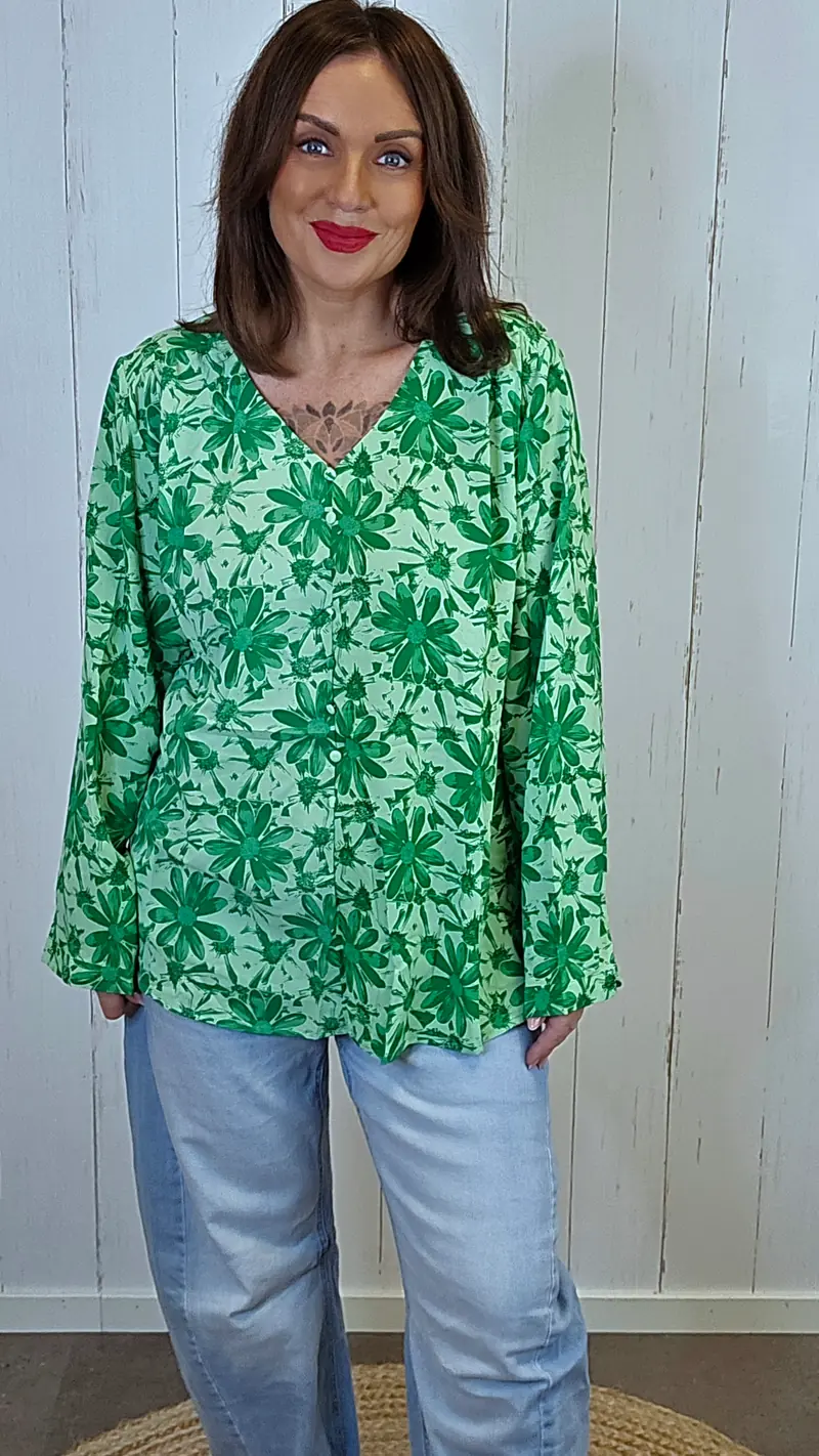 Eline blomsterbluse grønn