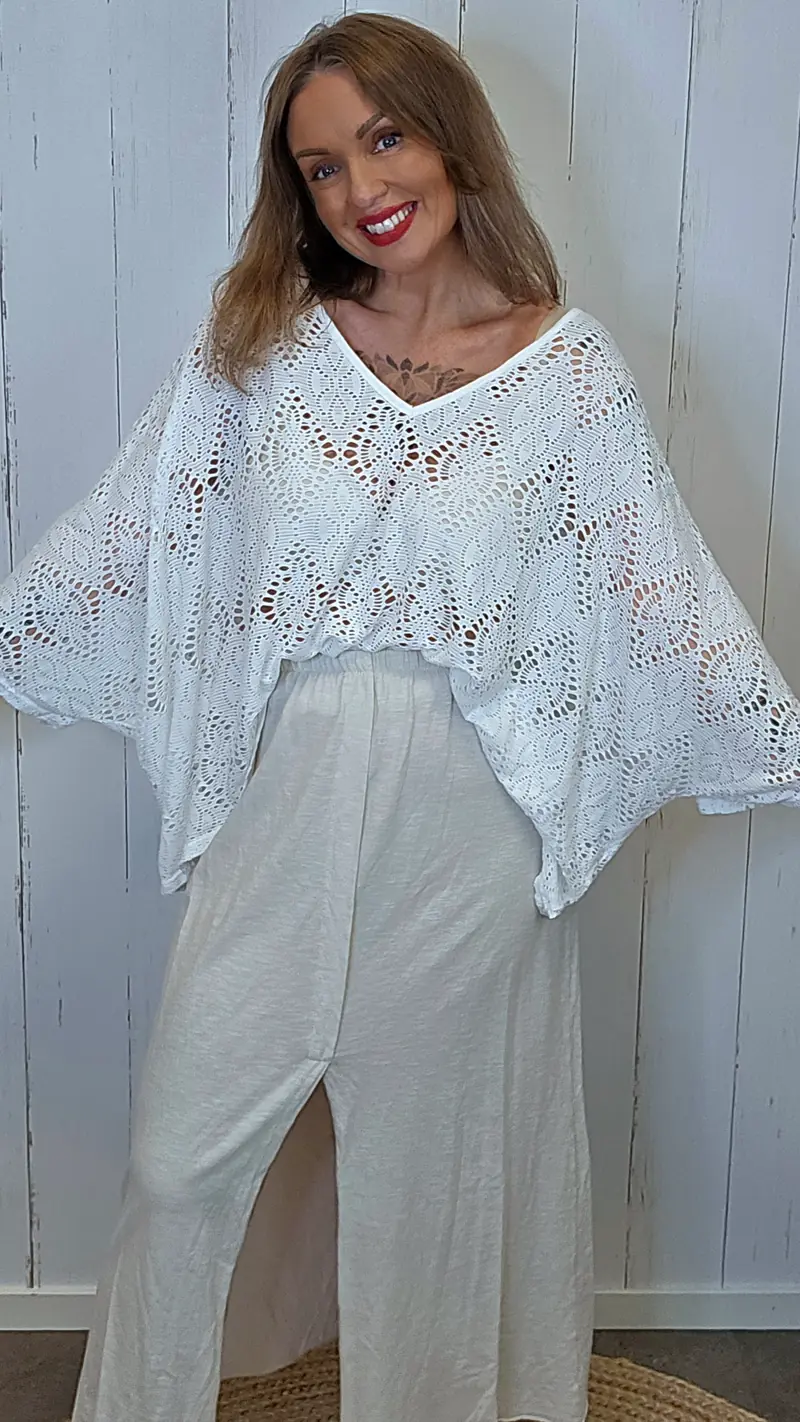 Eline poncho topp blonde Hvit