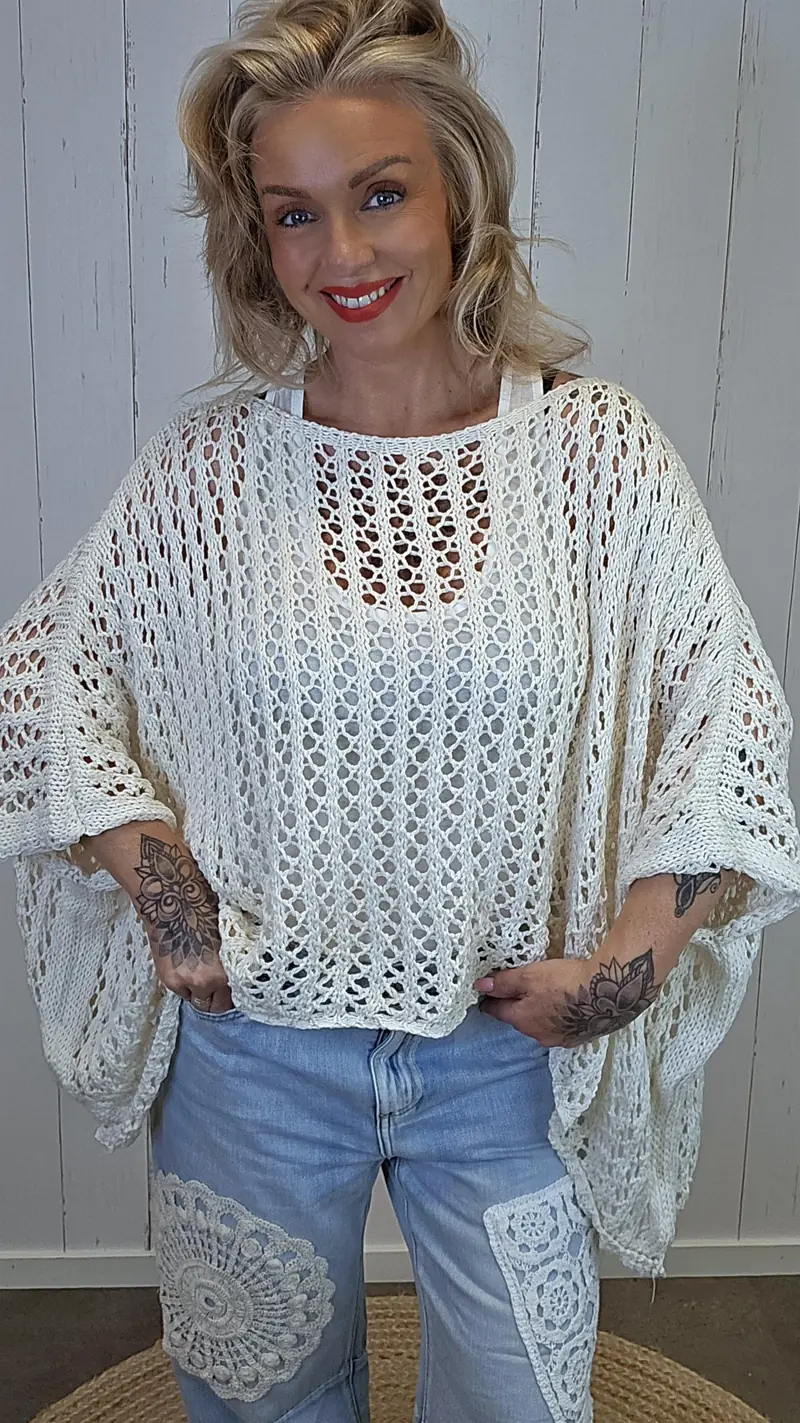 Eline Strikket Poncho Topp beige