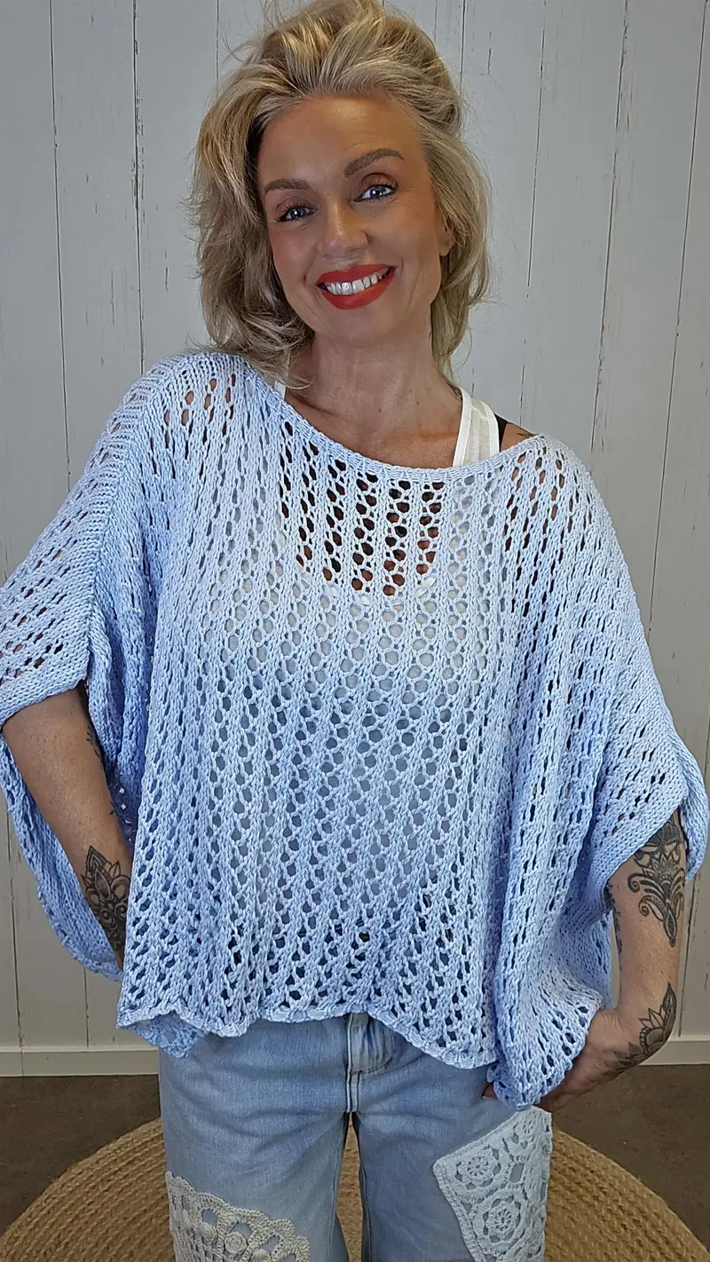 Eline Strikket Poncho Topp blå