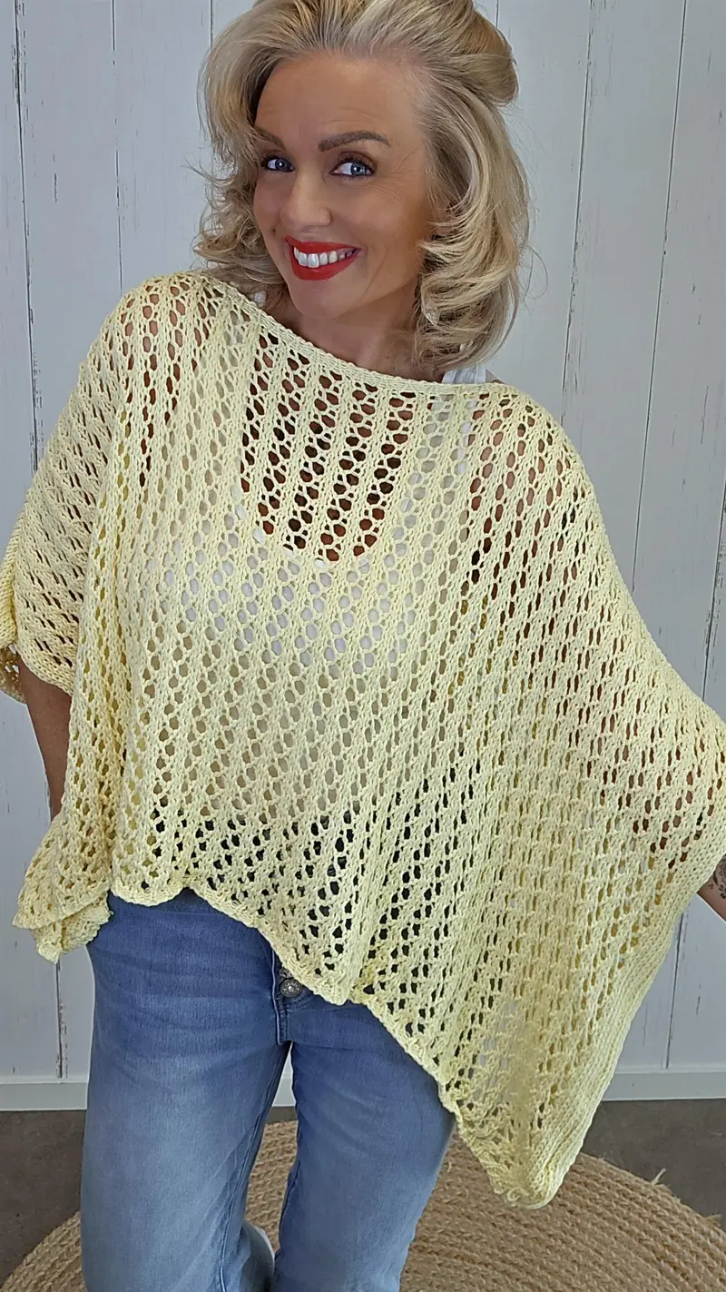 Eline Strikket Poncho Topp lys gul