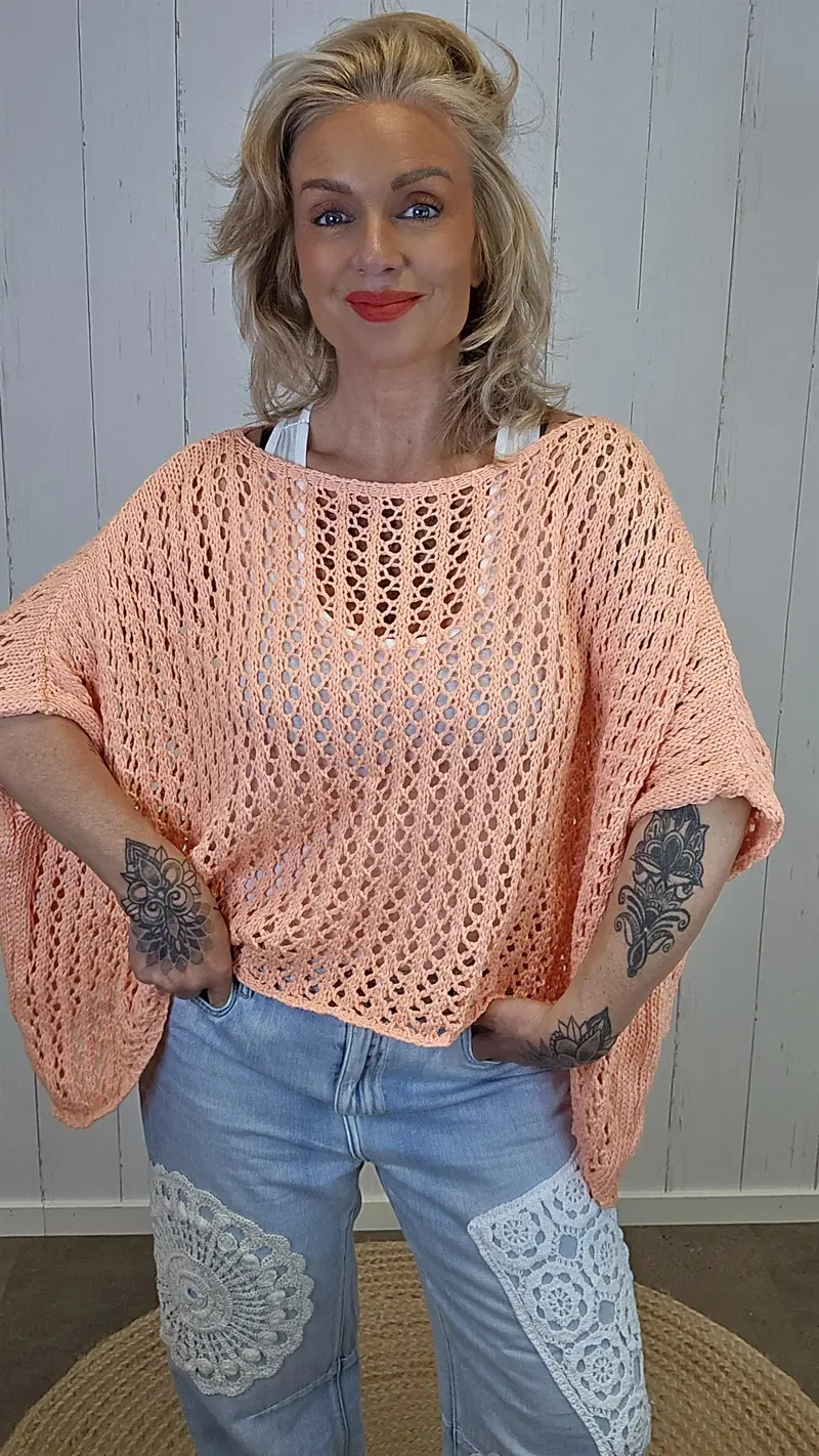 Eline Strikket Poncho Topp orange