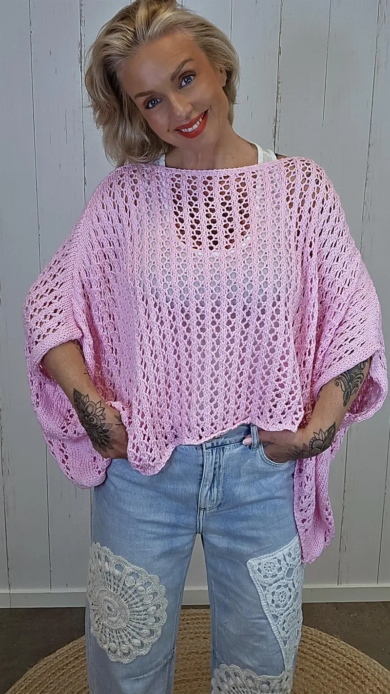 Eline Strikket Poncho Topp rosa
