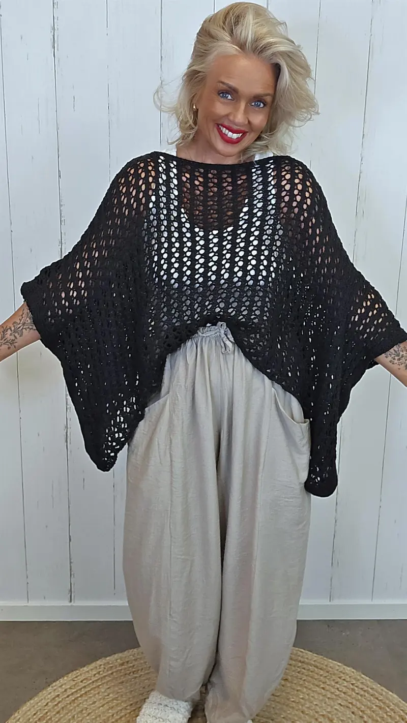 Eline Strikket Poncho Topp svart