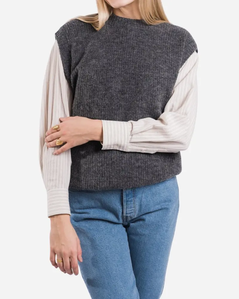 Elisha Knit Waistcoat - Dark Grey Melange