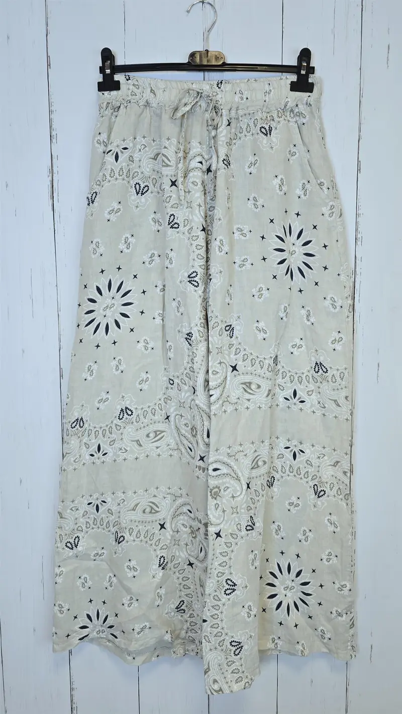 Ella linbukse med mønster Beige