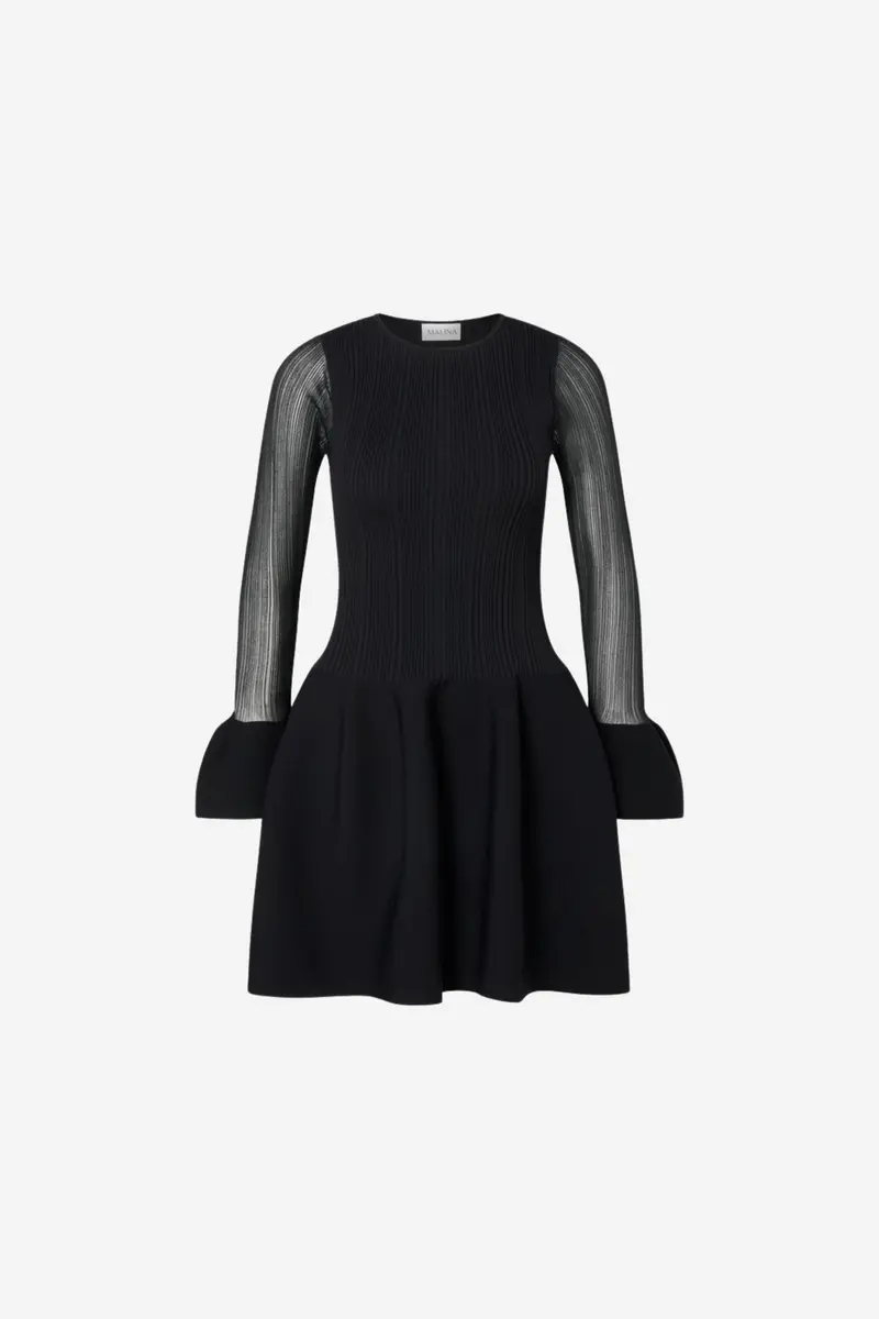 Elona Voluminous Skirt Knitted Mini Dress Black