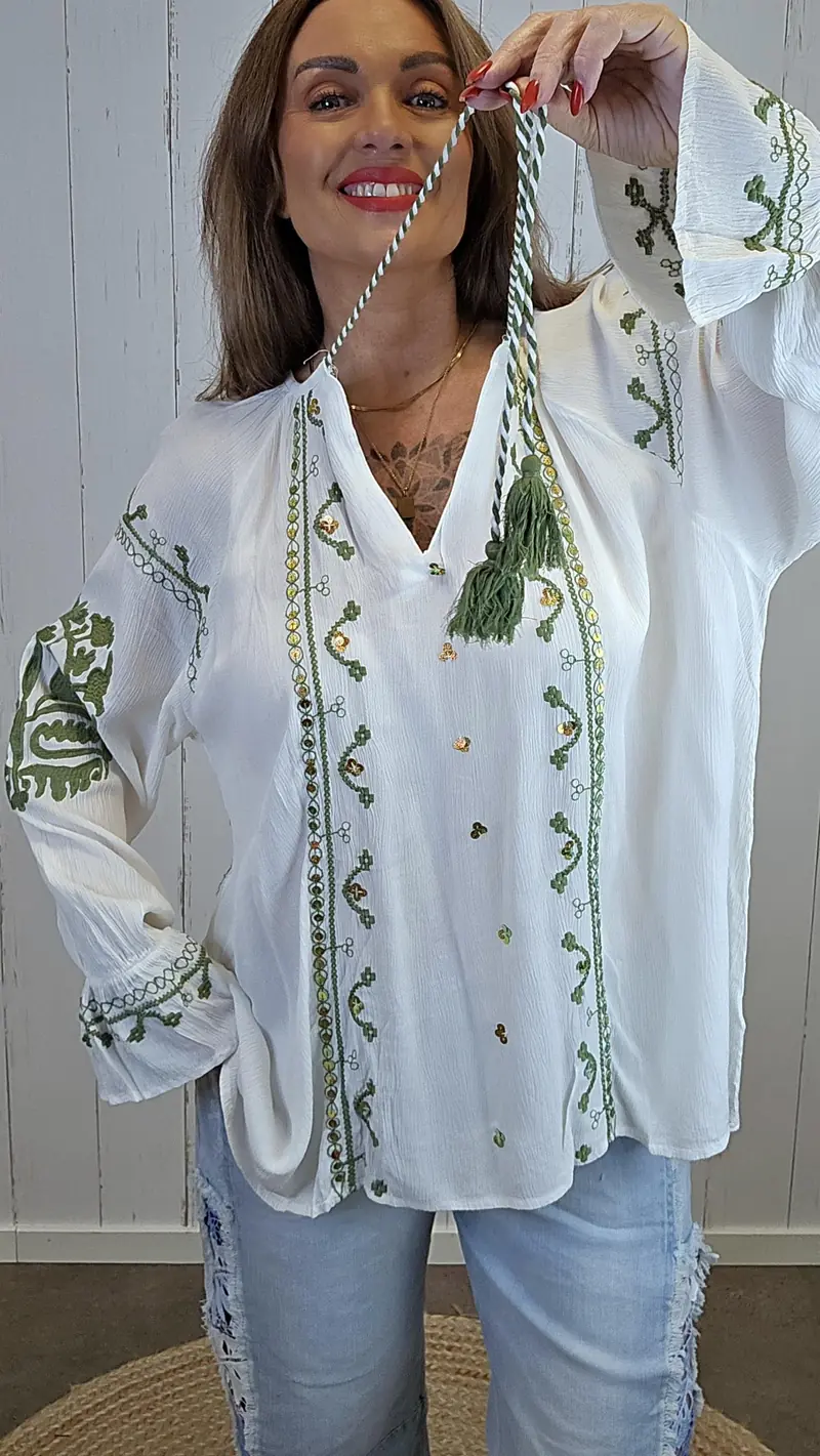 Elvira brodert bluse hvit