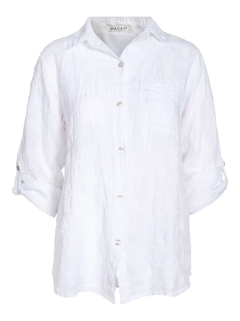 Embr/seq linen shirt White