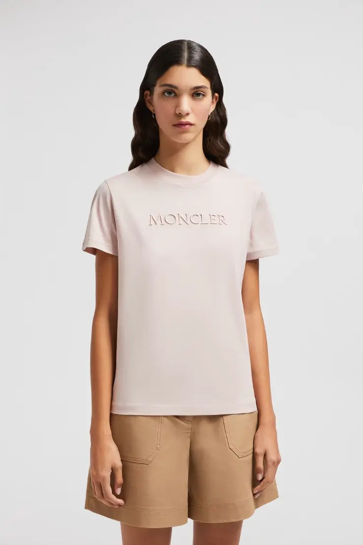 Embroidered Tonal Logo Cotton T-Shirt Light Pink