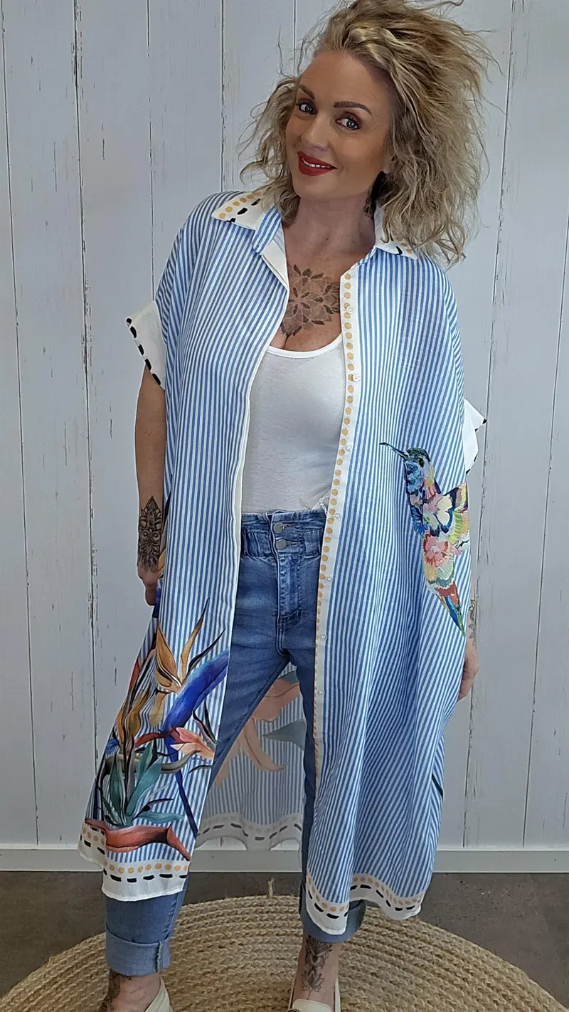 Emilie skjortekjole med striper og print