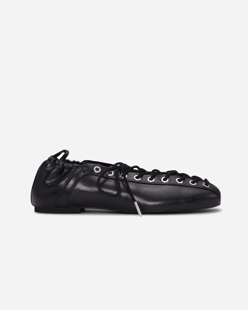 Eyelets Lace Up Ballerina Crinkle Oleatex - Black