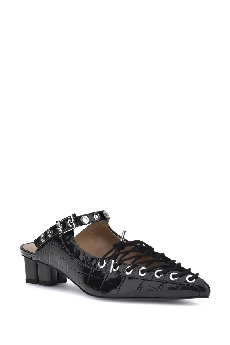 Eyelets Lace Up Mule Shiny Croco