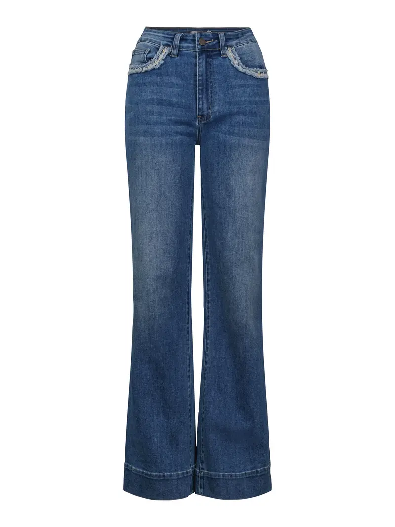 FANNY jeans w/Ribbon - bootcut SHORT 79 cm Mid-jeans blue
