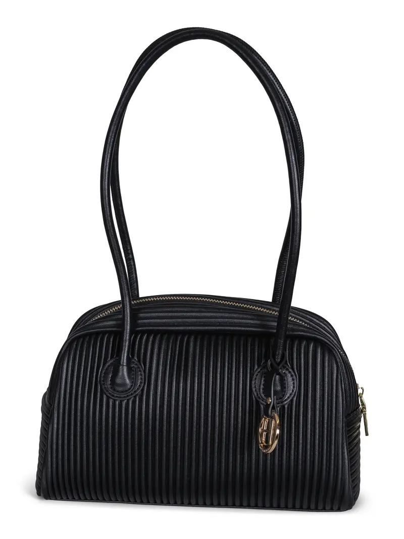 Fashion striped leather bag Black
