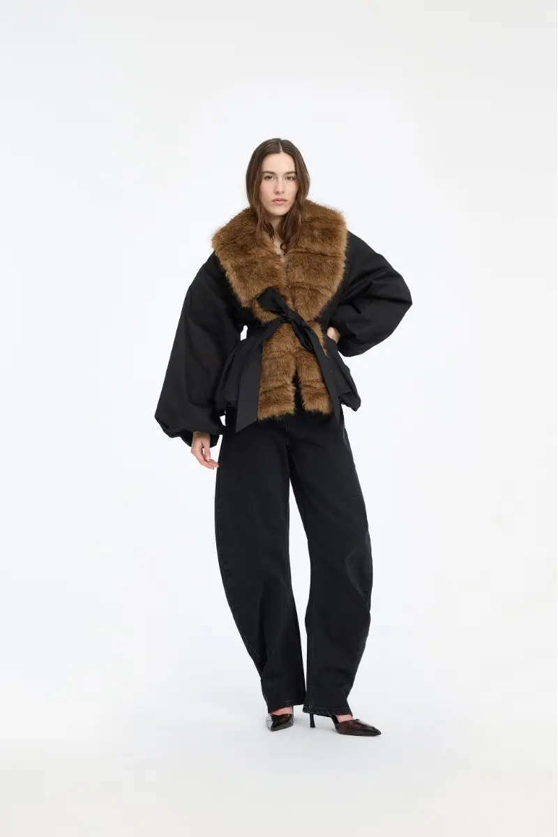 Faux Fur Collar Jacket - Black