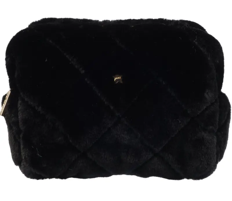 Faux Fur Quilted Make-Up- Pouch Small Black