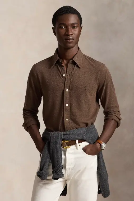 Featherweight Long Sleeve Mesh Shirt Nutmeg Brown Heather