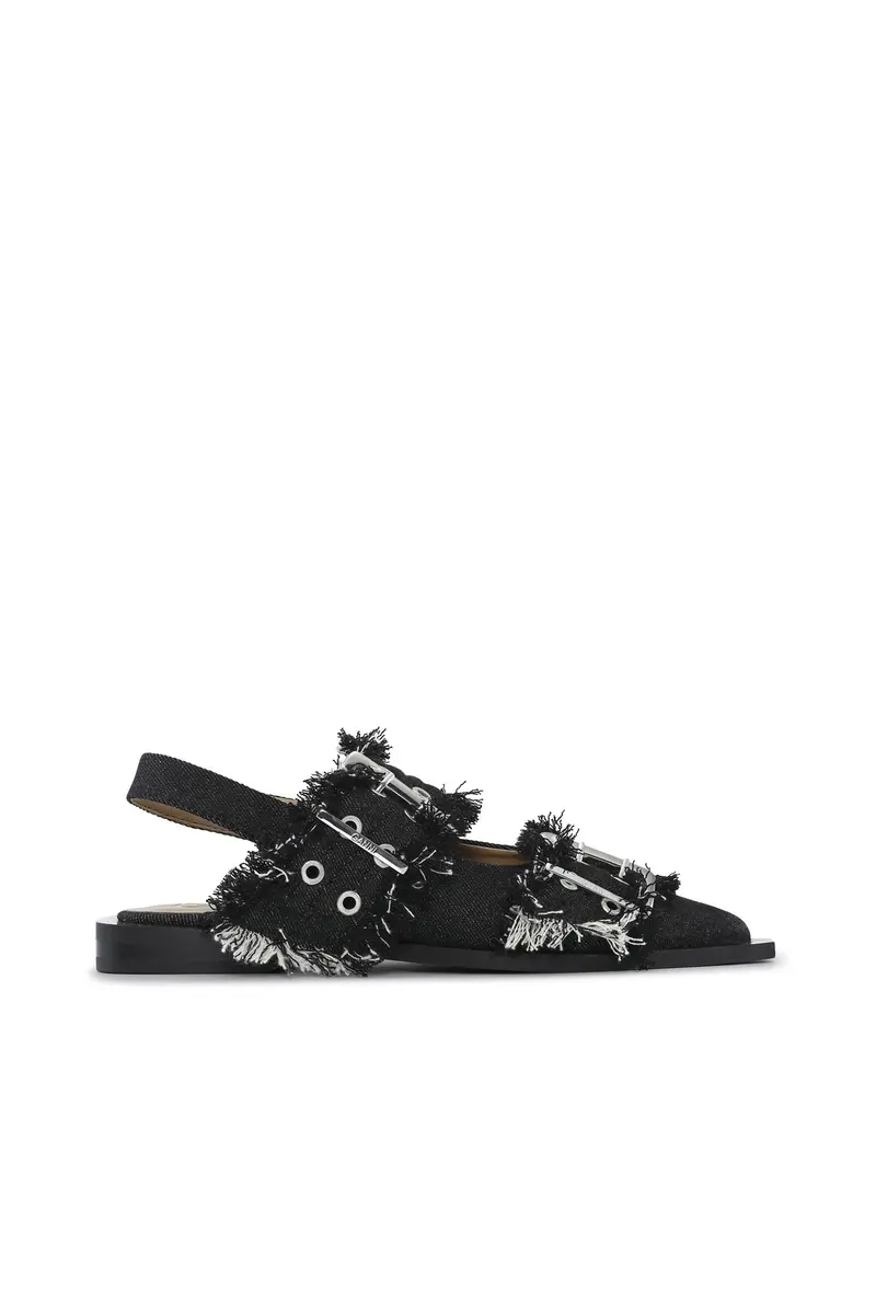 Feminine Buckle Ballerina Denim Raw Edge