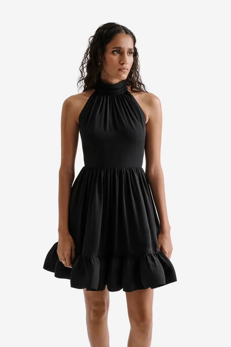 Fern Halterneck Ruffled Mini Dress Black